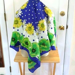Italian Floral Scarf Navy, White, Yellow, Green